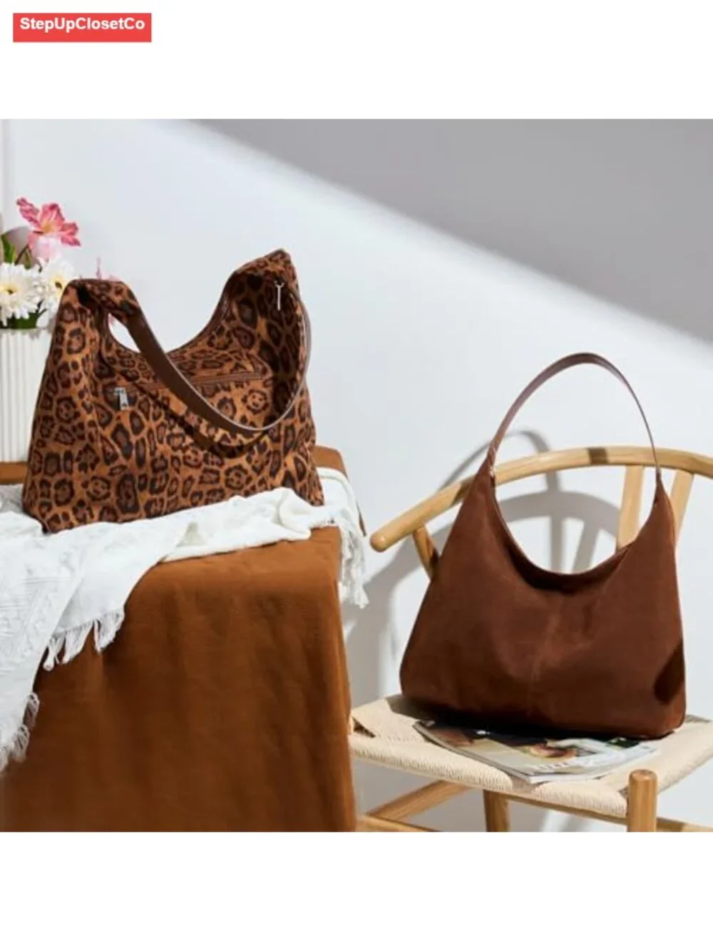 Vegan Leather Slouchy Hobo Tote Bag with Zipper Closure